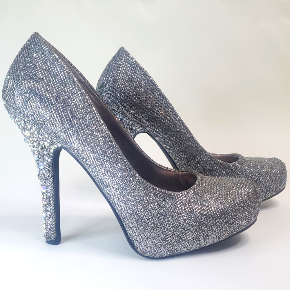 bamboo womens high heel shoes silver sparkle size 8